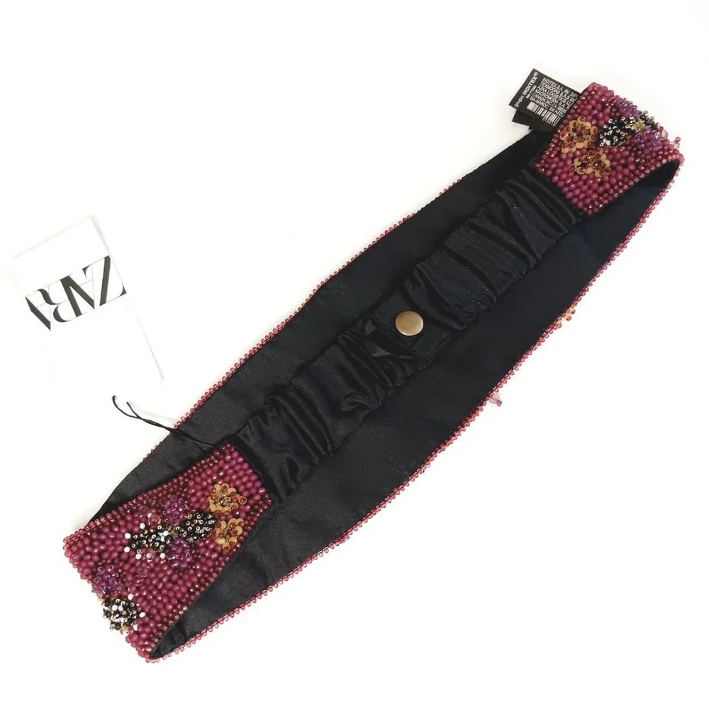 ZARA Women's Purple Beaded Sash Belt 7521 037 611 Size 32/US 14